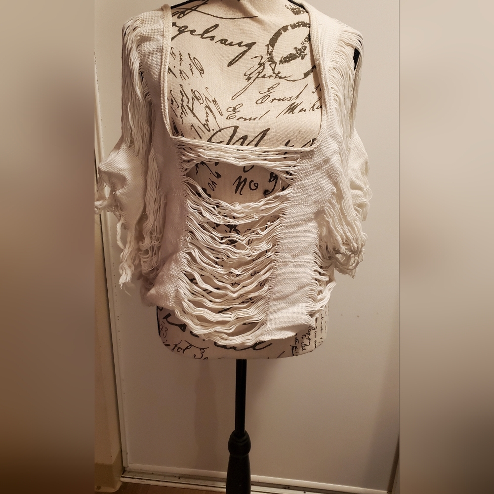 Fringed White Women's Top